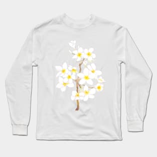 white Plumeria  frangipani flowers  ink and watercolor Long Sleeve T-Shirt